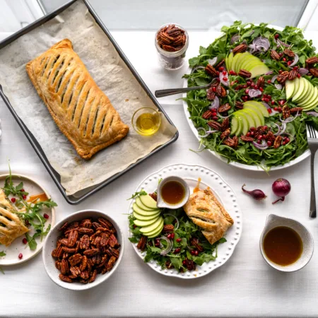table avec le menu des fêtes complet